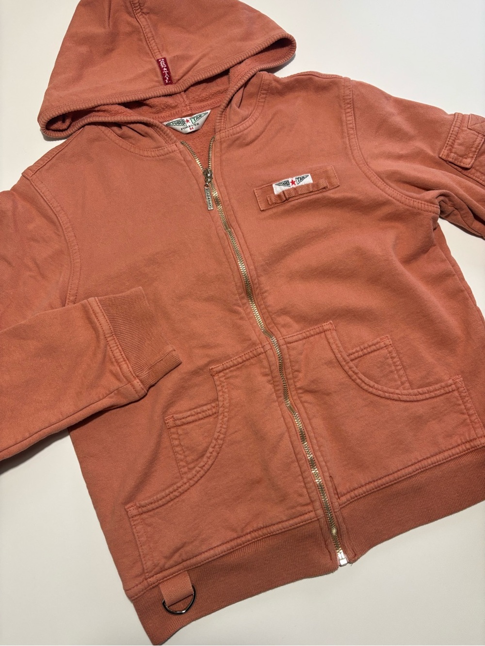 Hard Tail Orange Terracotta Vintage Cotton Utility Hoodie Jacket